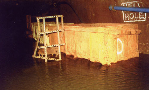 One of the large wagons left behind. The water is still rising.