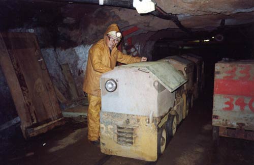 Author Checking battery on a small loco at South Crofty.