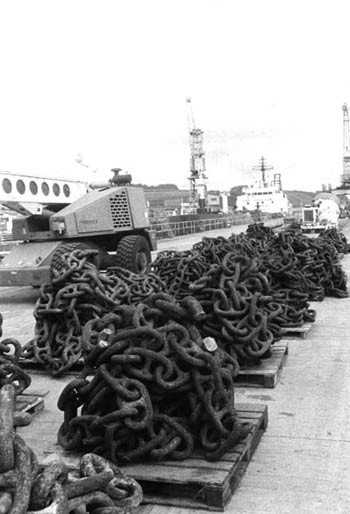 View of Anchor Chains beside no 2 dry dock, circa 2002.