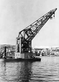 Floating Crane "Titania" in Falmouth Harbour. Circa 1946