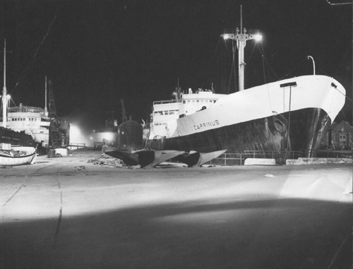 A night scene at Falmouth Docks