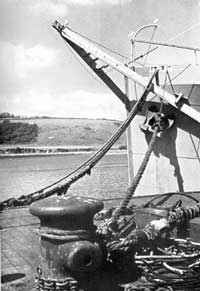 Photo of a ship's bow.  Probably a Minesweeper.