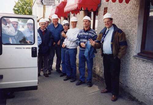 Tourists after a tour of Falmouth Docks. 2002.