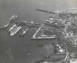 Air Shot showing county and Duchy wharves circa 1958