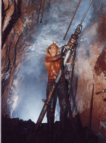 Photo of a Cornish tin miner shot underground at South Crofty.