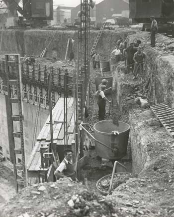 Men working on dockhead. Falmouth Docks circa 1957.