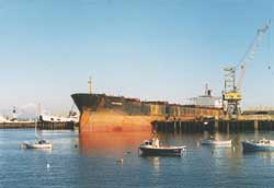 Pan Cedar - largest vessel to dock in the yard. Circa 1980's