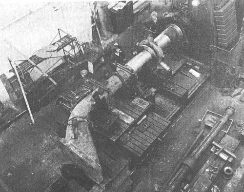 A Rudder Stock being machined in Fitting Shop, circa 1974.