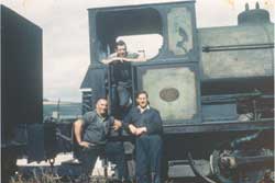 Three Loco personnel with loco circa 1970's