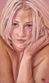 Drew Barrymore, watercolor pastels, 2006.