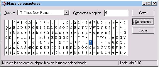 mapa de caracteres
