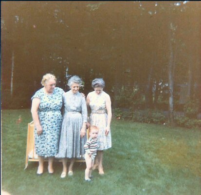 August 1964. Me with Nanny M on the left and two unidentified women. 