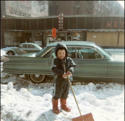 Mar. 1967. Me in my snow bunny outfit digging out Cortelyou Road after a snowstorm.