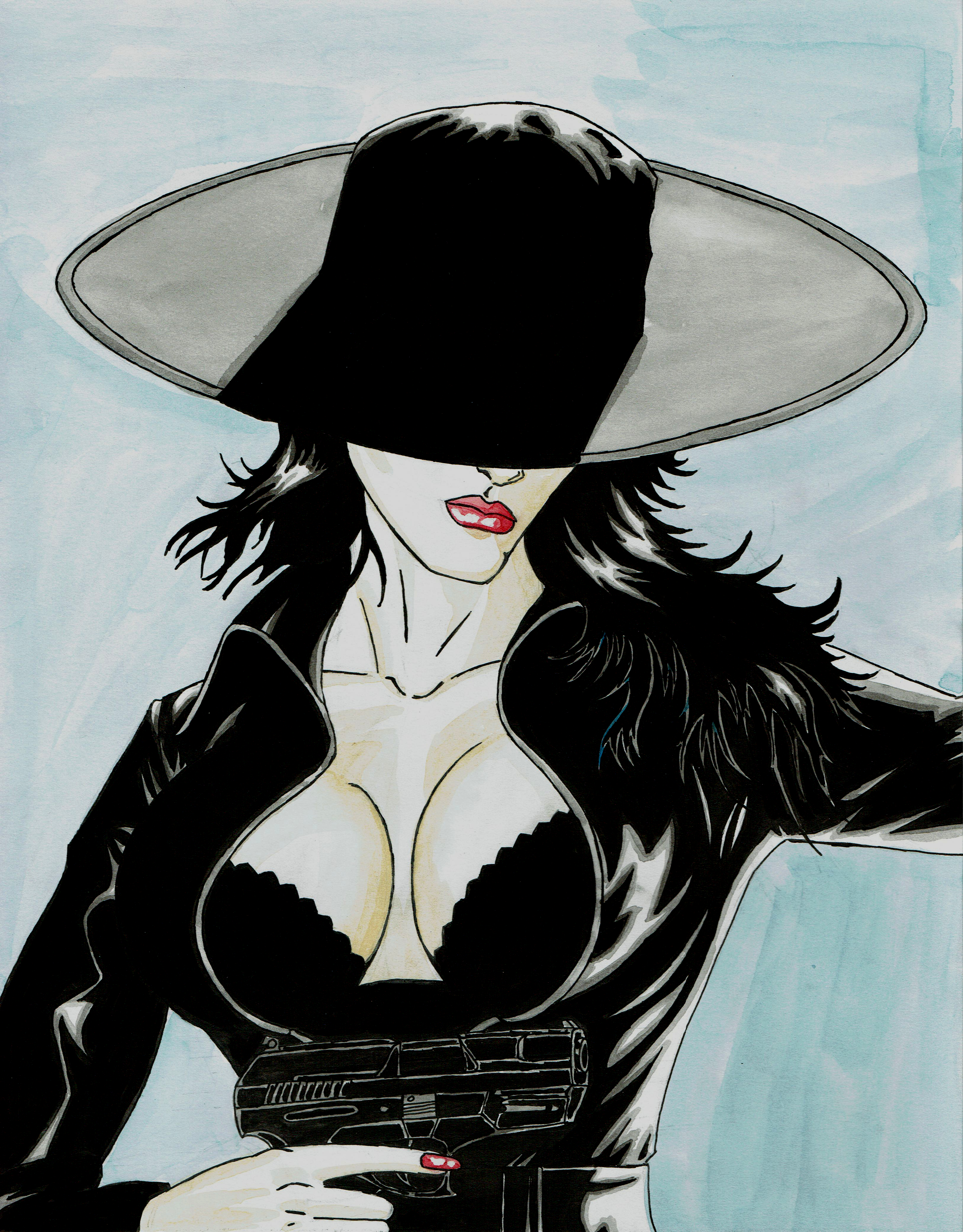 Mysterious Woman Holding Gun.