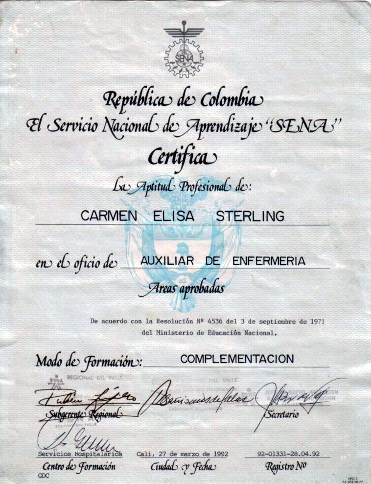 Diploma Auxiliar de Enfermeria