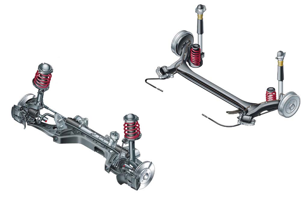 MacPherson Strut front and twist beam rear. Audi A2.