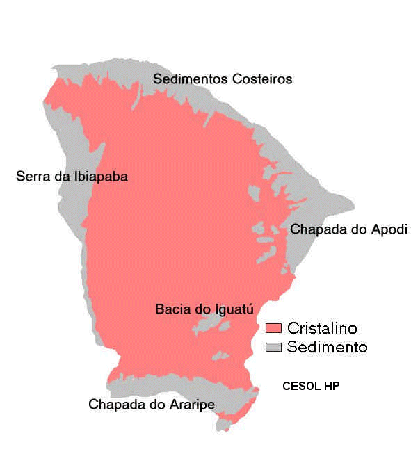 áreas de sedimento e cristalino no estado