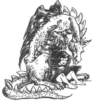logo of girl and dragon reading book
