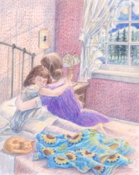 grandmother hugs girl goodnight