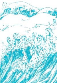 horses in waves