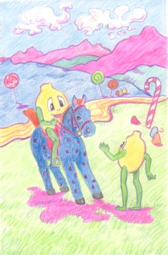 puppet greets rider on a pony
