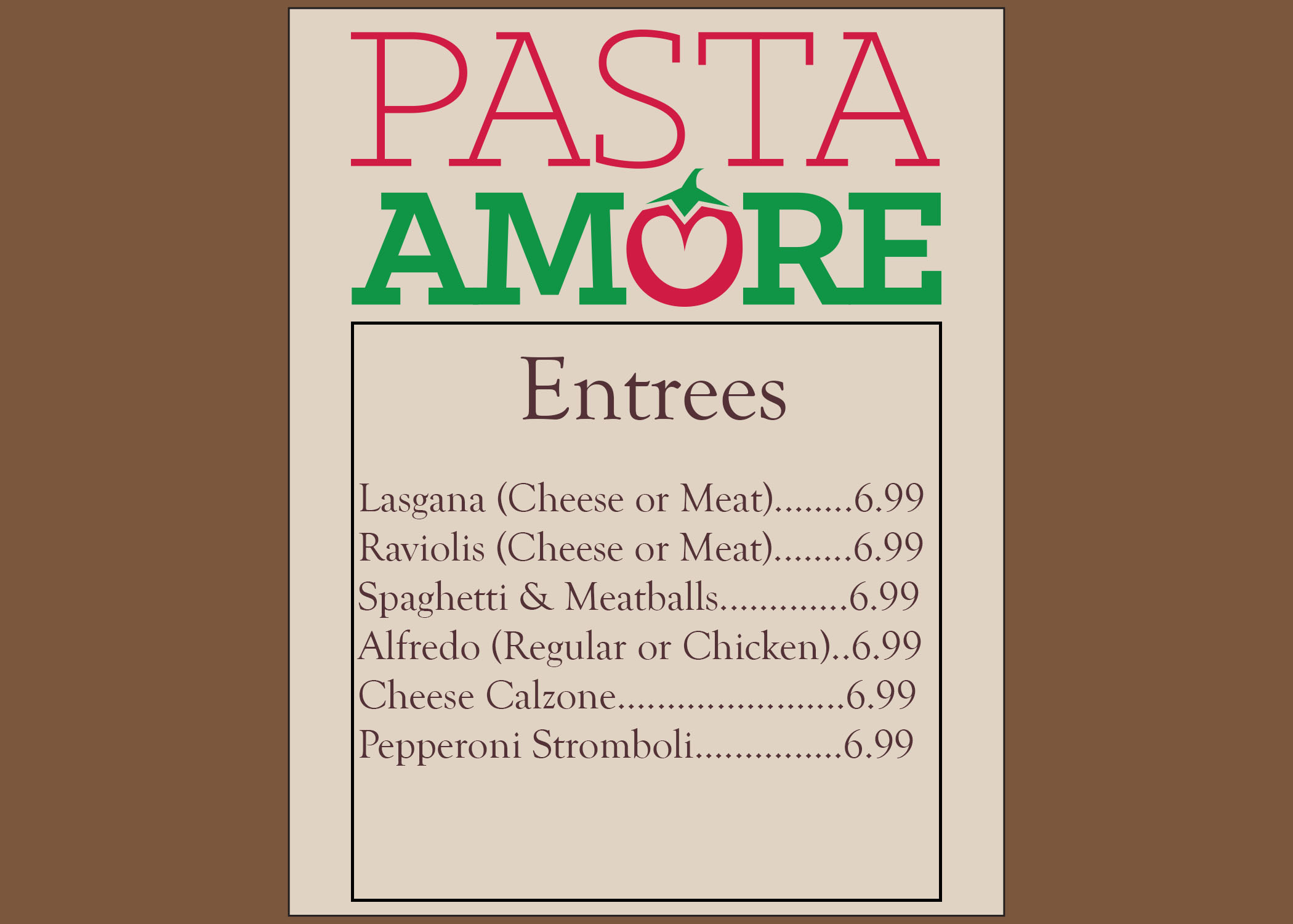 Entrees Menu