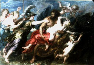 In this representation of the abduction of Persephone, Hades, the god of the underworld, represents the Shadow; Persephone, the daughter of the goddess of agriculture, represents the Anima; restraining Hades is Athena, the Mentor.