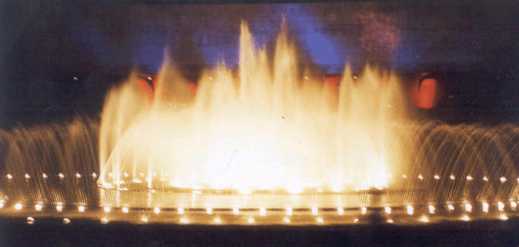 Glowing in the light- the famous CCP fountain.