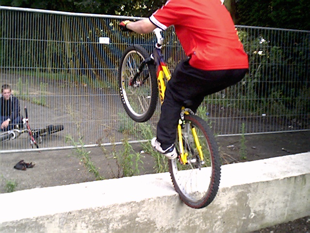 Shane backwheeling a block
