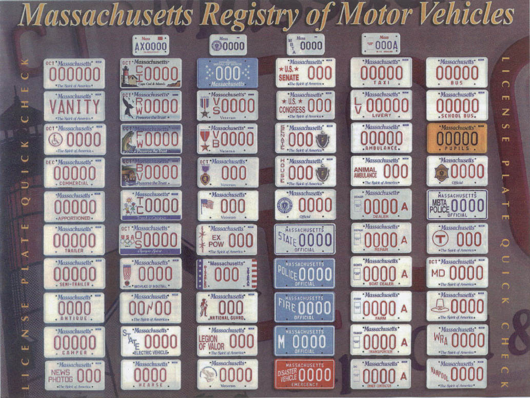 ALL THE PLATES ISSUED IN MASS...COLLECT THEM ALL!!!