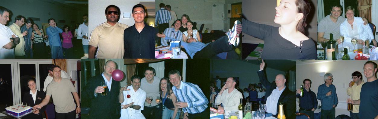 [Left to right, top to bottom] Jenga jokes; App Dev twins, Rene and Andre; Mike, Cimone and Chloe pretending Plevey isn't about to fall on them; Lou; Gerry & Gill; Gerry cutting the cake (check out the less than interested waitress!); blowing Pete, yo chip, Gerry, Laura and Graham; Mark and Pete are impressed; Dave, Rob, Michael and Dan.