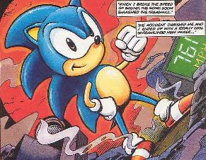 If you can't read it, the dialog box reads: 'When I broke the speed of sound, the sonic boom smashed the treadmill. The accident changed me and I ended up with a totally cool streamlined new image...'
