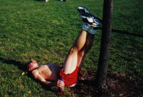 Hanging my legs after the OAC race, 1999.