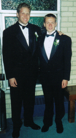Pat and I at Calebs wedding, we were the Best Men.