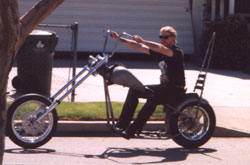 Ove, having fun with the unfinished chopper.