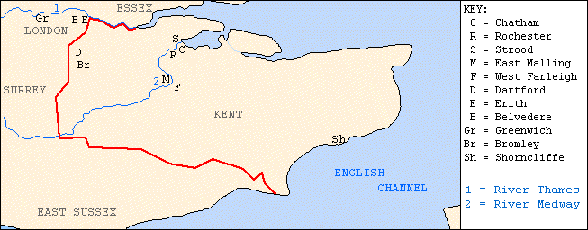 Kent with major towns