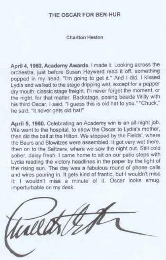 CHUCK'S MEMORIES OF 'OSCAR NIGHT' - 1960