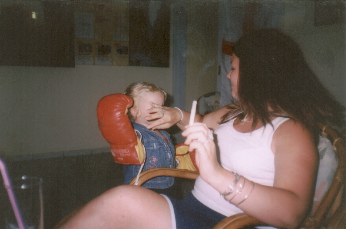 Me and wee Hannah - she was mental she hid under a chair when the greeks set off fireworks when they scored a goal!! lol