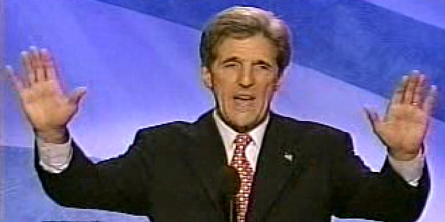 Picture of 'Saint John' Kerry accepting his nomination with raised hands