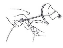 Tying Bimini Twist Knot Step by Step Pic 4 - Keeping pressure on the standing part, rotate the tag between thumb and forefinger of the right hand to make the tag spiral back over the twists.