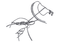 Tying Bimini Twist Knot Step by Step Pic 6 - When the tag has spiralled back to the crotch in the loop, place your left index finger in the crotch to secure the tag.Then take the small loop you first made and commence wrapping it with the tag.