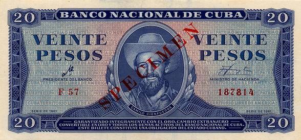 B Firmado Che, especimen, 20 P, 1961, km CS1