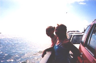 Me and my sister on the ferry to Ocracoke Island from Hatteras Island.