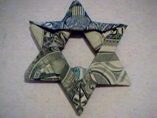 Made from a single doller, this money fold looks like the Star of David!