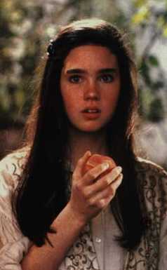 Sarah, having just taken a bite of the peach, is about to become part of a ball.