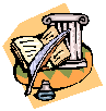 pennino, libro e antica colonna