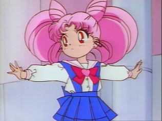 Chibi Usa skipping down the street, counting poles