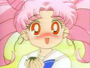 Chibi Usa picks up a boy's Crayon Shin-chan toy