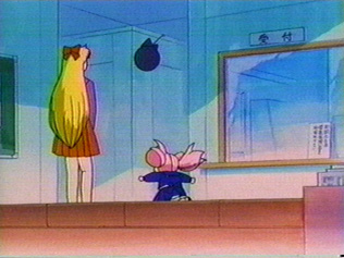 A bit of the edge of Chibi Usa's underwear shows