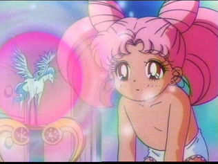 Closing her eyes, Rini looks so cute topless, you can see the outline of her tiny breasts & white pink frill underwear ^-^